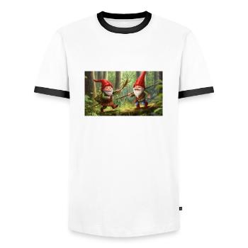 Gnomes chassant sauterelle - T-shirt contrasté Homme - blanc/noir - Devant - AI Model Female 172 light (172cm) & AI Model Male 178 dark (178cm)