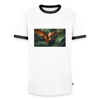 Un dragon vert orange réaliste dans l’outback - T-shirt contrasté Homme - blanc/noir - Devant - AI Model Female 172 light (172cm) & AI Model Male 178 dark (178cm)