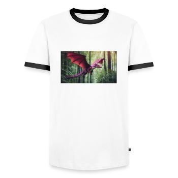 A realistic majestical green dragon is hunting - Men's Ringer Shirt - white/black - Front - AI Model Female 172 light (172cm) & AI Model Male 178 dark (178cm)