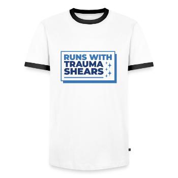 Runs With Trauma Shears - Cadeau de premiers soins - T-shirt contrasté Homme - blanc/noir - Devant - AI Model Female 172 light (172cm) & AI Model Male 178 dark (178cm)