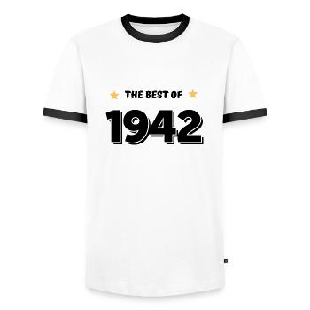 Best of 1942 - Men's Ringer Shirt - white/black - Front - AI Model Female 172 light (172cm) & AI Model Male 178 dark (178cm)