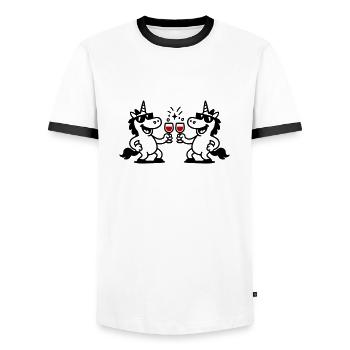Einhorn Weinglas Party - Männer Kontrast-T-Shirt - Weiß/Schwarz - Vorne - AI Model Female 172 light (172cm) & AI Model Male 178 dark (178cm)