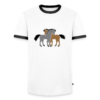 2 Horses Team Pony Foal Couple In Love Friends - Men's Ringer Shirt - white/black - Front - AI Model Female 172 light (172cm) & AI Model Male 178 dark (178cm)