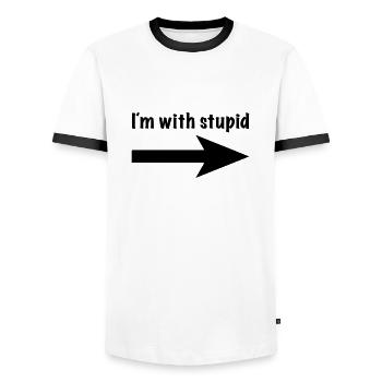 I´m with stupid - Men's Ringer Shirt - white/black - Front - AI Model Female 172 light (172cm) & AI Model Male 178 dark (178cm)