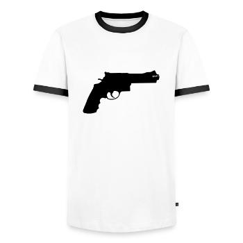 Revolver - Männer Kontrast-T-Shirt - Weiß/Schwarz - Vorne - AI Model Female 172 light (172cm) & AI Model Male 178 dark (178cm)