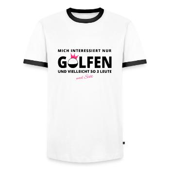 GOLFER-INTERESSE Sekt - Männer Kontrast-T-Shirt - Weiß/Schwarz - Vorne - AI Model Female 172 light (172cm) & AI Model Male 178 dark (178cm)