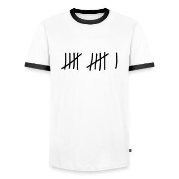 tage_zaehlen_11 - Männer Kontrast-T-Shirt - Weiß/Schwarz - Vorne - AI Model Female 172 light (172cm) & AI Model Male 178 dark (178cm)
