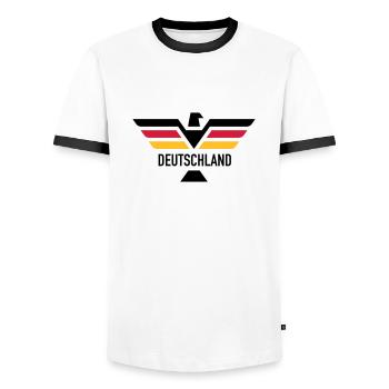 Germany - Men's Ringer Shirt - white/black - Front - AI Model Female 172 light (172cm) & AI Model Male 178 dark (178cm)