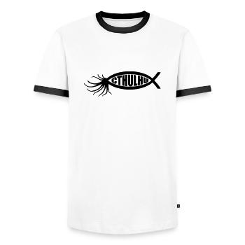 Cthulhu-Fisch - Männer Kontrast-T-Shirt - Weiß/Schwarz - Vorne - AI Model Female 172 light (172cm) & AI Model Male 178 dark (178cm)