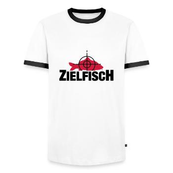 zielfisch_f2 - T-shirt contrasté Homme - blanc/noir - Devant - AI Model Female 172 light (172cm) & AI Model Male 178 dark (178cm)