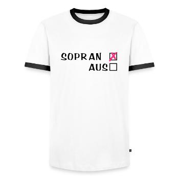Sopr an oder aus - Männer Kontrast-T-Shirt - Weiß/Schwarz - Vorne - AI Model Female 172 light (172cm) & AI Model Male 178 dark (178cm)