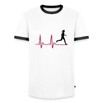 Running Woman, runner & heartbeat - T-shirt contrasté Homme - blanc/noir - Devant - AI Model Female 172 light (172cm) & AI Model Male 178 dark (178cm)