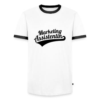 Marketingassistentin - Männer Kontrast-T-Shirt - Weiß/Schwarz - Vorne - AI Model Female 172 light (172cm) & AI Model Male 178 dark (178cm)