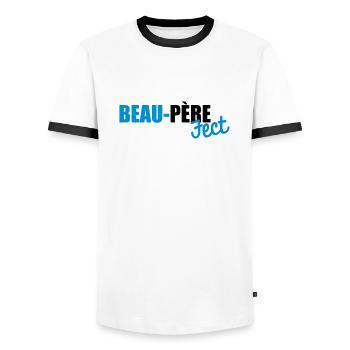 beau-père(fect) - T-shirt contrasté Homme - blanc/noir - Devant - AI Model Female 172 light (172cm) & AI Model Male 178 dark (178cm)