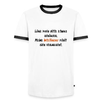 Lüg bitte schlauer - Männer Kontrast-T-Shirt - Weiß/Schwarz - Vorne - AI Model Female 172 light (172cm) & AI Model Male 178 dark (178cm)