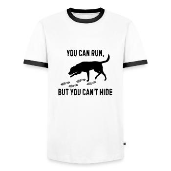 You can run but you can’t hide cadeau - T-shirt contrasté Homme - blanc/noir - Devant - AI Model Female 172 light (172cm) & AI Model Male 178 dark (178cm)