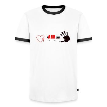 We Ahr Together - solidAHRität - - Männer Kontrast-T-Shirt - Weiß/Schwarz - Vorne - AI Model Female 172 light (172cm) & AI Model Male 178 dark (178cm)