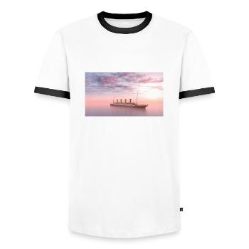Historisches Passagierschiff Titanic auf hoher See - Männer Kontrast-T-Shirt - Weiß/Schwarz - Vorne - AI Model Female 172 light (172cm) & AI Model Male 178 dark (178cm)