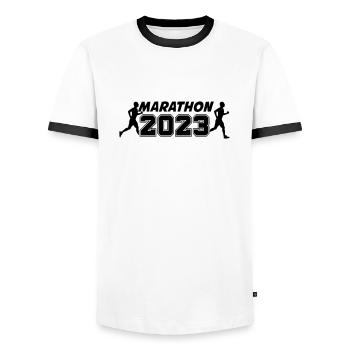 Marathon 2023 - Männer Kontrast-T-Shirt - Weiß/Schwarz - Vorne - AI Model Female 172 light (172cm) & AI Model Male 178 dark (178cm)
