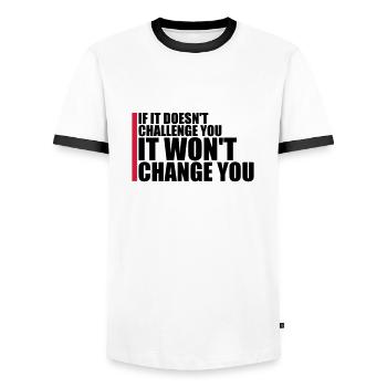 Séance d’entraînement Fitness Motivation Citation - T-shirt contrasté Homme - blanc/noir - Devant - AI Model Female 172 light (172cm) & AI Model Male 178 dark (178cm)