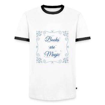 Les livres sont magiques - T-shirt contrasté Homme - blanc/noir - Devant - AI Model Female 172 light (172cm) & AI Model Male 178 dark (178cm)