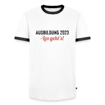 Ausbildung 2023 Los geht's! Handwerk, Azubi, Lehre - Männer Kontrast-T-Shirt - Weiß/Schwarz - Vorne - AI Model Female 172 light (172cm) & AI Model Male 178 dark (178cm)