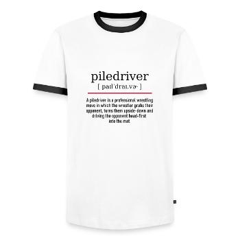 piledriver - spelling and description - Männer Kontrast-T-Shirt - Weiß/Schwarz - Vorne - AI Model Female 172 light (172cm) & AI Model Male 178 dark (178cm)