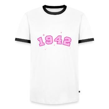 Rosenstern von 1942 - Männer Kontrast-T-Shirt - Weiß/Schwarz - Vorne - AI Model Female 172 light (172cm) & AI Model Male 178 dark (178cm)