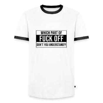 Quelle partie de Fuck Off Idée de cadeau - T-shirt contrasté Homme - blanc/noir - Devant - AI Model Female 172 light (172cm) & AI Model Male 178 dark (178cm)
