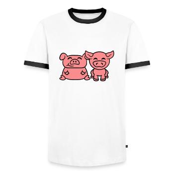 2 Kleine Süße Baby Ferkel Schweinchen - Männer Kontrast-T-Shirt - Weiß/Schwarz - Vorne - AI Model Female 172 light (172cm) & AI Model Male 178 dark (178cm)