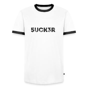 5UCK3R (SUCKER) Design NA BLACK - Men's Ringer Shirt - white/black - Front - AI Model Female 172 light (172cm) & AI Model Male 178 dark (178cm)