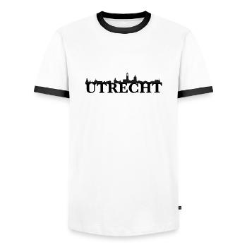 Idée cadeau skyline Utrecht Pays-Bas - T-shirt contrasté Homme - blanc/noir - Devant - AI Model Female 172 light (172cm) & AI Model Male 178 dark (178cm)