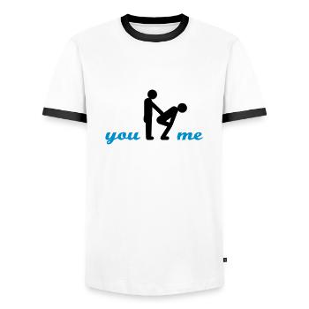 two guys (b) - Men's Ringer Shirt - white/black - Front - AI Model Female 172 light (172cm) & AI Model Male 178 dark (178cm)