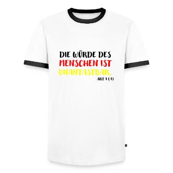 Die Würde des Menschen ist unantastbar Grundgesetz - Männer Kontrast-T-Shirt - Weiß/Schwarz - Vorne - AI Model Female 172 light (172cm) & AI Model Male 178 dark (178cm)