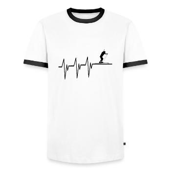Biathlon Ski - Men's Ringer Shirt - white/black - Front - AI Model Female 172 light (172cm) & AI Model Male 178 dark (178cm)
