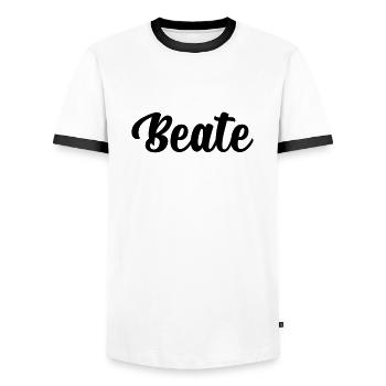 Beate - Männer Kontrast-T-Shirt - Weiß/Schwarz - Vorne - AI Model Female 172 light (172cm) & AI Model Male 178 dark (178cm)
