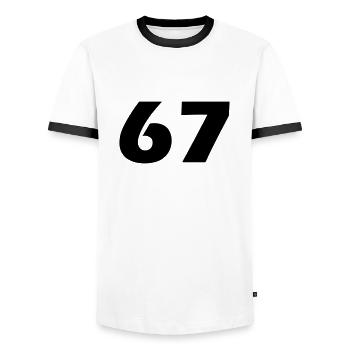 67 - Men's Ringer Shirt - white/black - Front - AI Model Female 172 light (172cm) & AI Model Male 178 dark (178cm)