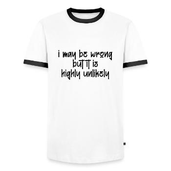 may be wrong funny saying party english - Men's Ringer Shirt - white/black - Front - AI Model Female 172 light (172cm) & AI Model Male 178 dark (178cm)