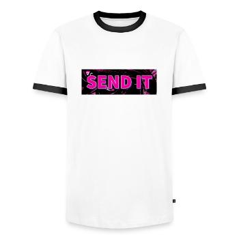 SEND IT Boxlogo - Männer Kontrast-T-Shirt - Weiß/Schwarz - Vorne - AI Model Female 172 light (172cm) & AI Model Male 178 dark (178cm)