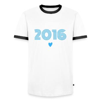 Born in 2016 boy - Men's Ringer Shirt - white/black - Front - AI Model Female 172 light (172cm) & AI Model Male 178 dark (178cm)