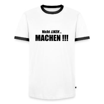 Nicht Liken, Machen!!! - Männer Kontrast-T-Shirt - Weiß/Schwarz - Vorne - AI Model Female 172 light (172cm) & AI Model Male 178 dark (178cm)