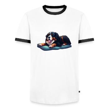 St. Bernard motif simple - Men's Ringer Shirt - white/black - Front - AI Model Female 172 light (172cm) & AI Model Male 178 dark (178cm)