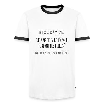 c'est important de la faire rire - T-shirt contrasté Homme - blanc/noir - Devant - AI Model Female 172 light (172cm) & AI Model Male 178 dark (178cm)