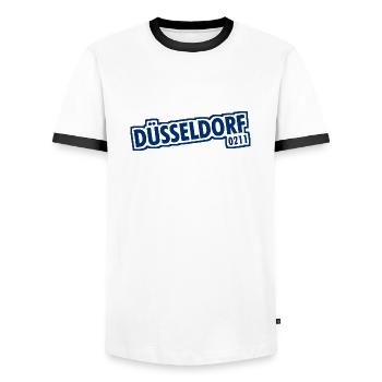 Dusseldorf - 0211 - Dialling Code - NRW - Ruhrpott - Men's Ringer Shirt - white/black - Front - AI Model Female 172 light (172cm) & AI Model Male 178 dark (178cm)