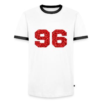 Number 96 Red Glitter - 96th Birthday - Men's Ringer Shirt - white/black - Front - AI Model Female 172 light (172cm) & AI Model Male 178 dark (178cm)
