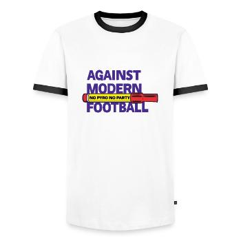 Against Modern Football No Pyro No Party - Men's Ringer Shirt - white/black - Front - AI Model Female 172 light (172cm) & AI Model Male 178 dark (178cm)
