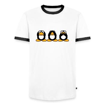Three wise penguins don't hear anything say team - Men's Ringer Shirt - white/black - Front - AI Model Female 172 light (172cm) & AI Model Male 178 dark (178cm)