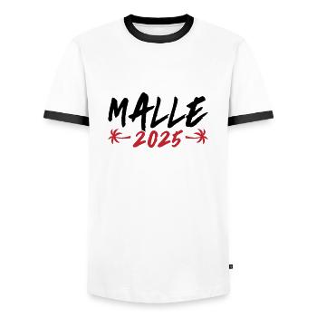 Malle 2025 Palme - Mallorca Urlaub - Männer Kontrast-T-Shirt - Weiß/Schwarz - Vorne - AI Model Female 172 light (172cm) & AI Model Male 178 dark (178cm)