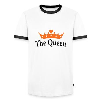 The Queen - Männer Kontrast-T-Shirt - Weiß/Schwarz - Vorne - AI Model Female 172 light (172cm) & AI Model Male 178 dark (178cm)