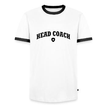 Head Coach - Men's Ringer Shirt - white/black - Front - AI Model Female 172 light (172cm) & AI Model Male 178 dark (178cm)
